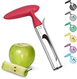 Apfelentkerner Edelstahl mit ergonomischem ABS-Griff, gezackte Klinge für Äpfel Birnen Obst Gemüse, langlebig & spülmaschinenfest, Fruchtentkerner 17,5 cm in Rot