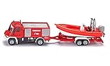 siku 1636, Feuerwehr Unimog mit Boot, Metall/Kunststoff, Rot, Schwimmfähiges Boot