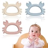 JYNVO Beißring Baby Soft 3 Stück, Beißring in Krabbenform, lindert Schmerzen beim Zahnen, BPA-frei, Beißspielzeug, Beißstab, BeißstangeBeißring für Babys - 3+ Monate（Rosa, Blau, Weiß）