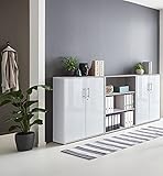 Schrankwand Office Edition abschliessbarer Aktenschrank Büroschrank Büromöbel Regal in Lichtgrau/Weiß Matt… (Set 9)