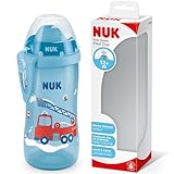 NUK Flexi Cup Trinklernbecher für Kleinkinder | 12+ Monate | 300 ml | Auslaufsicherer, weicher Trinkhalm | Clip & Schutzkappe | BPA-frei | Blau