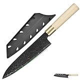 FULLHI Japanisches Messer Schwarzer Damaszener Stahl mit Scheide, Holzgriff Gyutou sashimi Kochmesser Küchenmesser mit Box für Mann Frauen Geschenk (Kochmesser)