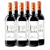 I heart Merlot Wein (6 x 0,75 l) - sanfter, trockener Rotwein, Aromen schwarzer Früchte und Kirsche, modern, frisch, fruchtig, leicht, zu Spaghetti Bolognese, Gulasch oder anderen Fleischgerichten