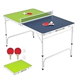 COSTWAY Mini Tischtennisplatte klappbar, Tischtennistisch 3-stufig höhenverstellbar inkl. Netz, 2 Schlägern & 2 Bällen, 120 x 76 cm Ping Pong Tisch wetterfest für Indoor & Outdoor