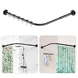 Duschvorhangstange L Form, [60-134 cm] × [60-134 cm] Verstellbare Duschstange Ecke, Duschvorhang Halterung mit 12 ringen & Deckenstütze für Badewanne/Badezimmer, Bohr-Montage Erforderlich, Schwarz