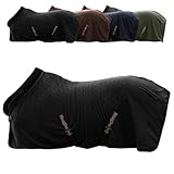 Covalliero - Fleecedecke | Pferde Abschwitzdecke | Transportdecke mit Brustschnalle, Schweifriemen & Kreuzgurten | super weich & atmungsaktiv | Pferdedecke in Black | Größe 135cm