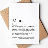 KAMEWI® Grußkarte MAMA Definition | Klappkarte mit Briefumschlag aus Kraftpapier | Bedanken Muttertag Muttertagskarte Beste Mama Geschenk Ankündigung Baby Schwangerschaft Vorfreude Mumtobe Mami