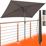 4smile Sonnenschirm Balkon 200x125 cm mit Schirmhülle, Taupe - UV50+ Sonnenschirm rechteckig knickbar höhenverstellbar, Sommer Schirm für Sonnenschutz Balkon als Ersatz für Ampelschirm