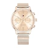 Tommy Hilfiger Multi Zifferblatt Quarz Uhr für Damen mit Rotgoldfarbenes Edelstahl-Mesh-Gliederarmband - 1782303