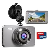 WeBeqer Dashcam 1080P, Dashcam Auto Camera mit 3' IPS Bildschirm, Dashcam Auto Vorne mit 64G SD Karte, Dash Cam Auto Nachtsicht, WDR, 176° Superweitwinkel, Parküberwachung, G-Sensor, Loop-Aufnahme