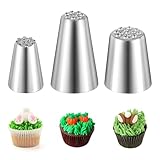3 Stück Silber verschiedene Größen spritztülle,304 edelstahl spritztüllen set,wiederverwendbar nahtlos spritztüllen groß,tüllen für spritzbeutel Profi Spritztüllen gras für Dekorieren von cupcake