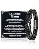 VU100 Ich Liebe Dich Geschenke für Männer, Valentinstag Jahrestag Geschenk für Ihn Lederarmband Herren mit Gravur An Meinen Mann Armband Geburtstag Weihnachten Liebes Geschenk für Ihn Ehemann Freund