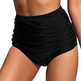 Generisch 2026 Damen-Bikinihose mit Taille, Badehose, Strandshorts, gerüschte Unterseite, hoch geschnittene Badehose, bedeckende Badeanzughose, Sport-Yoga-Shorts, Badehose (Black, XXL)