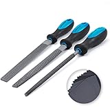 Libraton Holzraspeln 3 tlg, Feilensatz, inkl Flachfeile Halbrundfeile Rundfeile 200mm und 28pc Schleifpapier ideal für Werkstatt, Heimwerken (Feilen Set)