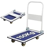 Panana Plattformwagen, Transportwagen Klappbar mit 150 kg Tragfähigkeit - Transportkarre Handwagen Klapptransportwagen mit Lenkrollen & Feststellbremse für Transport und Lagerung (Weiß/Blau)