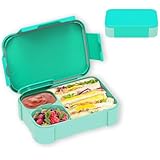 XJIANFU Brotdose Kinder mit Fächern,900ml Auslaufsichere Bento-Box, Kinder-Lunchbox,Auslaufsicher Fächern,Jausenbox Brotbox für,Mädchen & Jungen,Mikrowelle/spülmaschinenfest(Lake Blue)