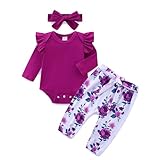 KIDDLETOWN Baby Mädchen Bekleidungsset Langarm Body Strampler + Blumen Hose + Stirnband Neugeborene Babyset Kleidung Baby Mädchen Kleidung Set Babykleidung Outfit 0-12Monate
