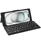 CACOE Mini Bluetooth Tastatur mit Ständer für Handy, Ultraflache Tragbare, Faltbare, Dual-Channel Tastatur mit Stellhalterung für Smartphone und mehr iOS Android Windows, Schwarz