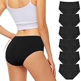 FALARY Unterhosen Damen Schwarz Baumwolle Mittlere Taille Hipster Slip Stretch Schlüpfer Panties Unterwäsche für Frauen 6er Pack Bequeme und Weiche（M/40 EU, Schwarz）