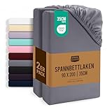 Utopia Bedding - 2er Set Spannbettlaken 90x200cm - Grau - Gebürstete Mikrofaser Spannbetttuch - 35 cm Tiefe Tasche