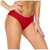 Generisch 2025 - Schwarze Bikinihose mit niedriger Taille für Damen, Retro-Basic-Badeanzug mit voller Abdeckung, mittelhohe Badeanzughose Bikini Hose Damen (Red, S)
