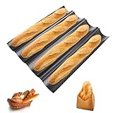 ASelected Baguette Backblech Baguetteblech mit Antihaftbeschichtung Baguette Backform für 4 Baguettes Brotbackform Backform Gelocht Baguetteblech Brötchen mit 4 Mulden