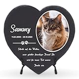 LAUBLUST Personalisierte Herzform Grabplatte mit Name & Foto als Grabschmuck für Hund, Katze & andere Haustiere - Pfoten, 3 Größen | Schieferplatte mit Gravur als Tiergrabstein Deko & Tiere Grabtafel