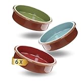 ToCi 6 x Tapas-Schalen Bunt Ø 11,5 cm – Spanische Cazuela Schälchen aus Ton 175 ml - Kleine Auflaufformen & Dessertschalen für Tapas, Fingerfood, Crème Brûlée & Ofengerichte