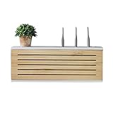Wandmontiertes Router-Regal aus Holz für Heim-TV und drahtlosen Router, Massivholz, Internet-Router-Organizer-Box mit Kabelmanagement, Größe 50 cm