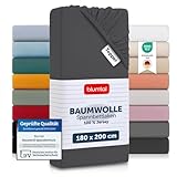 Blumtal® Basics Spannbettlaken Topper 180x200cmJersey - Bettlaken 180x200cm aus 100% Baumwolle - Oeko-TEX zertifiziertes Spannbetttuch 180x200cm - Spannbettlaken 180x200cm Topper - Anthrazit