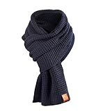 Rough Scarf - Schal, Strickschal, Langschal mit Echt-Leder Veredelung (Manufaktur13/M13) (Navy)