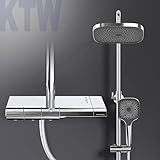 EMKE Duschsystem mit Thermostat Duschset Duschsäuleset mit Brausestange, Handbrause mit 3 Strahlstärken, Regendusche Duschset, Duscharmatur mit thermostat,Duschsystem,Chrom