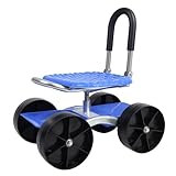 yoakaiax Gartenwagen Rollarbeitssitz mit Rollen, Rollbarer Gartenarbeitssitz mit Rollen, Höhenverstellbarer Gartenhocker zum Bepflanzen, 360-Grad-Drehsitz, Lenkgriff & Werkzeugablage, Blau