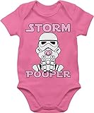 Statement Sprüche Baby - Storm Pooper Mädchen - 3/6 Monate - Pink - Babykleidung mädchen 0-6 Monate - BZ10 - Baby Body Kurzarm für Jungen und Mädchen