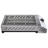 Silber BBQ Grill, Edelstahl Tragbarer Elektrogrill Elektrogriller Einstellbare Temperatur 50-300°C, 54.2 * 28 * 12cm