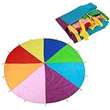 Garosa Schwungtuch Regenbogen Fallschirm Kinder Schule Familie Outdoor Pädagogisches Sportspiele Kooperative Kinderspiele mit 16 Griffen(3.6m)