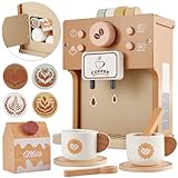 BUYGER Kinder Kaffeemaschine Kinderküche Zubehör Holz, Küchenspielzeug ab 3 + Jahre, Pädagogisches Spielzeug, Geburtstags Geschenke für Kinder Jungen Mädchen