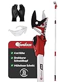KAMIKAZE Teleskop-Astschere Schneidgiraffe, 2,4–4 m verstellbar, Seilzug-Kraftreduktionssystem, drehbarer Schneidkopf, SK5-Stahlklingen, bis 32 mm Schnittstärke