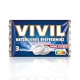 VIVIL Rollen Natürliches Pfefferminz ohne Zucker, 3er Pack, frische Pastillen mit Pfefferminzgeschmack, zuckerfrei & vegan, 3 x 28g