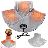 Heizkissen Nacken Schulter, Wärmekissen Nacken, Akku Heizkissen mit USB, Nackenwärmer in Korallenvlies für Rücken & Schultern, Nackenheizkissen mit 3 Heizstufen & 3 Vibrationmodi für Männer, Frauen