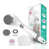 VOYOR rückenbürste duschbürste körperbürste Elektrisch rückenbürste mit langem stiel IPX7 Wasserdichte Wiederaufladbare mit 4 Reinigungsköpfen für Spa Shower Exfoliating massagebürste BC100(Grau)