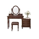 AZZAZETES Kosmetikspiegel mit Beleuchtung Schminktisch aus Holz, Nachttisch, Schlafzimmer-Schminktisch mit Aufbewahrungsschrank und Hocker