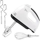Pmueuff Handmixer Elektrischer Handrührgerät mit 7 Geschwindigkeitsstufen, 2 Edelstahl Rührbesen, 2 Knethaken und 1 Schneebesen Mixer Handrührer für Backen Kuchen, Eier Sahne Lebensmittel-Mixer