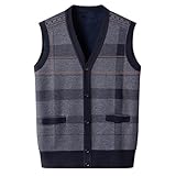 Generisch Herren Pullunder V-Ausschnitt,Strickweste äRmellos Fleece Tank Tops Mit KnöPfen Warm Weste Elegant Freizeit Strickjacke Lockere Vest Strickpullover Mit Vordertaschen Cardigan