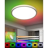 DetarZinLED Led Deckenleuchte Flach, 24W 30cm Dimmbar Deckenlampe mit Fernbedienung, 3000K-6500K 2700LM RGB Rund IP44 Decken Lampe für Jugendzimmer Badezimmer Schlafzimmer[ Energieklasse E]