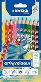 Lyra Groove Aqui, Buntstifte aus Holz, wasservermalbar, dreieckig, ergonomischer Griff, Ø 4,3 mm Mine, Kartonetui, 10 Farben