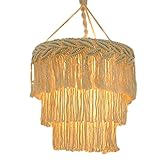 Handgefertigte Boho Pendelleuchte, gewebter Makramee Lampenschirm, dekorativer Baumwollseil-Lichtschirm, elegante Wohnkultur für Balkon, Hotel, Esszimmer, Bar, Lagerhaus, Café, Schlafzimmer