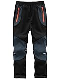Zzkouine Kinder Softshellhose Schneehose Thermohose Hosen Jungen Mädchen Winterhose Outdoorhose Wanderhose, Schwarz/Grau 146-152