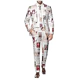Generisch Männer Drucken Weihnachten Thema Casual Unterhaltung Stil Feier Versammlung Party Muster Anzug (White, XL)