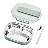 Liakyunf Edelstahl Brotdose für Kinder mit 2/3 Fächern | Auslaufsicher & Spülmaschinenfest | Inklusive Besteck | Für Kindergarten, Schule & Picknick